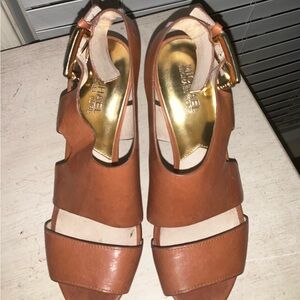 Michael Kors Brown Leather Sandals with Gold Accents